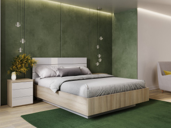 Кровать Лима с подъёмным механизмом, белый шпон дуба 140х200х110