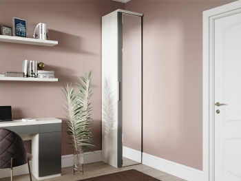 Шкаф Пенал 45х45х236 с полками (Белый шпон дуба, Серый темный МДФ)