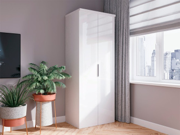 Шкаф Распашной 90х60х236 со штангой (Белый капри, Белый глянец МДФ)