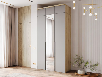 Комплект шкафов с антресолями 135х60х266 с ручками лофт (Дуб сонома, Серый светлый МДФ) Комплект шкафов с антресолями 135х60х266 с ручками лофт (Дуб сонома, Серый светлый МДФ)