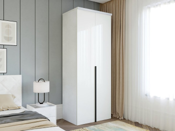 Шкаф Распашной 90х60х236 со штангой и ручками лофт (Белый капри, Белый глянец МДФ)