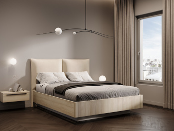 Кровать Киото с деревянным основанием кремовая 140х200