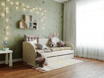 Кровать Монако с выдвижными ящиками светло-бежевая 90х200 Кровать Монако с выдвижными ящиками светло-бежевая 90х200