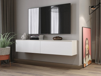 ТВ-тумба Вента 180х35х37 подвесная (Белый шпон дуба, Белый глянец МДФ)