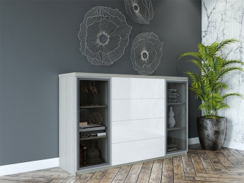 Комод Вегас 180х45х110 (Белый шпон дуба, Белый глянец МДФ)