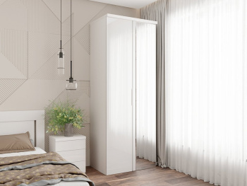 Шкаф Распашной 90х60х236 со штангой (Белый капри, Белый глянец МДФ)