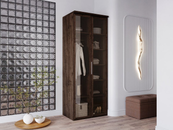 Шкаф Распашной 90х60х236 с полками и штангой (Дуб шоколад, Дуб шоколад ЛДСП)